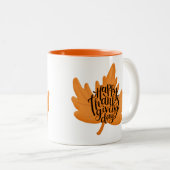 ニースハッピー感謝祭タイポグラフィオンリーフ秋 ツートーンマグカップ (正面右)