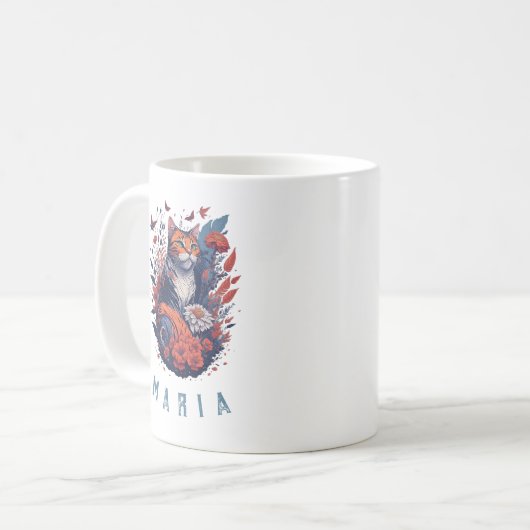 ニースパーソナライズされたキットンフローラ猫 コーヒーマグカップ (正面左)