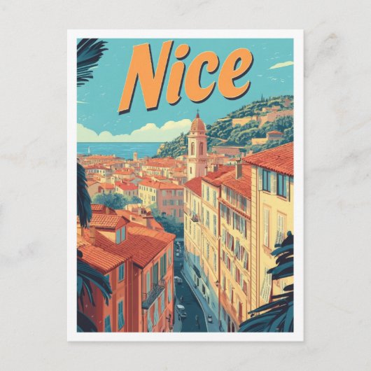ニースフランスアートヴィンテージトラベルイラストレーション ポストカード (正面)
