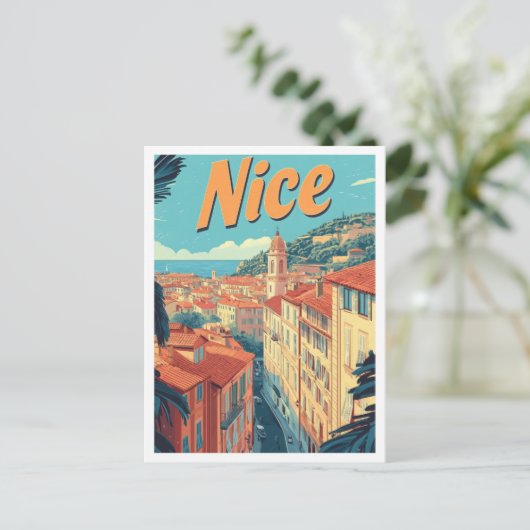 ニースフランスアートヴィンテージトラベルイラストレーション ポストカード (スタンド正面)