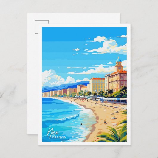 ニースフランスイングランドトラベルヴィンテージイラストレーション ポストカード (正面/裏面)