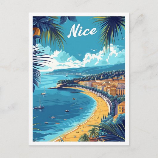 ニースフランスヴィンテージアートトラベルイラストレーション ポストカード (正面)