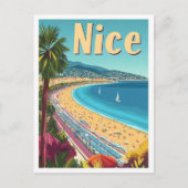 ニースフランスヴィンテージトラベルイラストレーション ポストカード (正面)