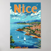 ニースフランスヴィンテージレトロ旅行イラストレーション ポスター (正面)