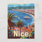 ニースフランスヴィンテージレトロ旅行イラストレーション ポストカード (正面)