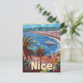 ニースフランスヴィンテージレトロ旅行イラストレーション ポストカード (スタンド正面)