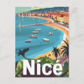 ニースフランスヴィンテージレトロ旅行イラストレーション ポストカード (正面)