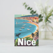ニースフランスヴィンテージレトロ旅行イラストレーション ポストカード (スタンド正面)