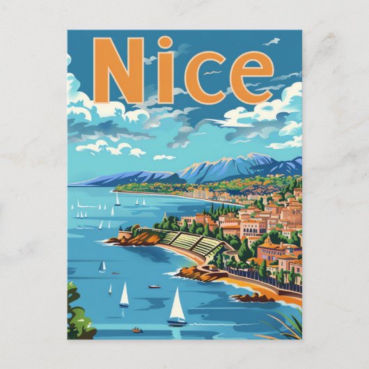 ニースフランスヴィンテージレトロ旅行イラストレーション ポストカード (正面)
