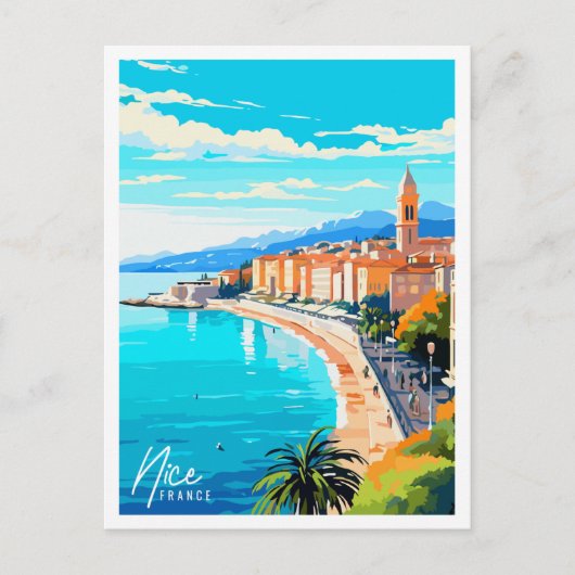 ニースフランスヴィンテージ旅行イラストレーション ポストカード (正面)