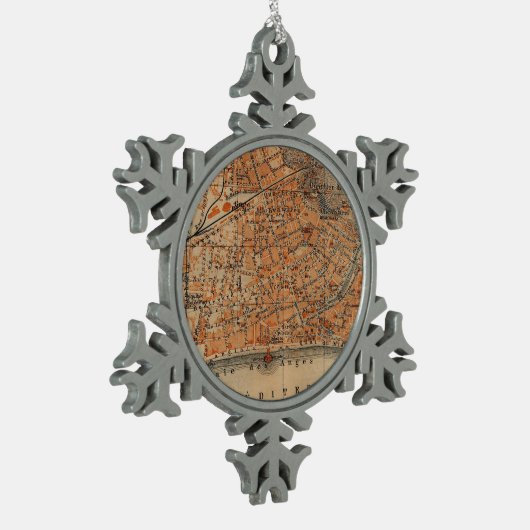 ニースフランス(1914年)のヴィンテージの地図 スノーフレークピューターオーナメント (左)