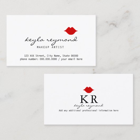 ニースメイクアップアーティスト赤い唇の白 名刺 (正面/裏面)