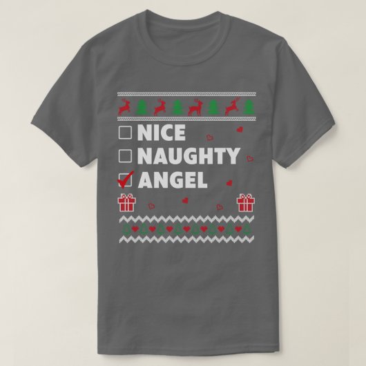 ニースリストいけな醜いクリスマスデザイン天使 Tシャツ (デザイン正面)