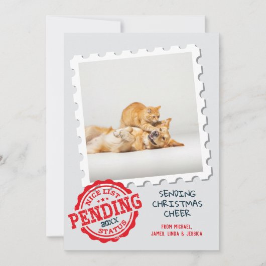 ニースリスト待ち猫おもしろい犬フォトクリスマス シーズンカード (正面)