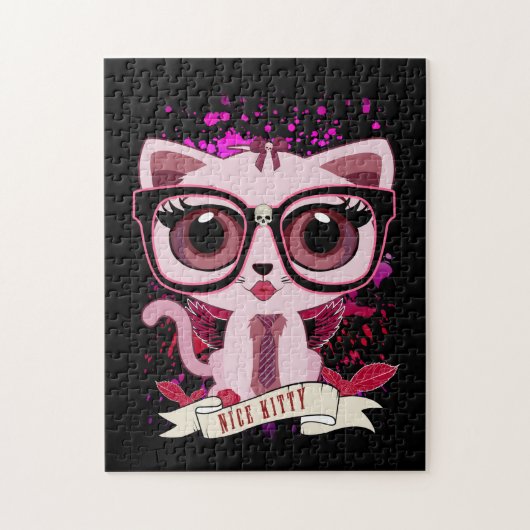 ニース子猫 – ブラック&PInk ジグソーパズル (縦)