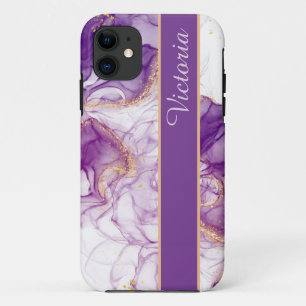 ニース水彩紫色の背景、黄金色の箔 iPhone 11 ケース