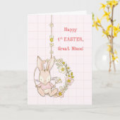 ニース素晴らしファースト復活祭バニーonフラワースイング カード (黄色い花)
