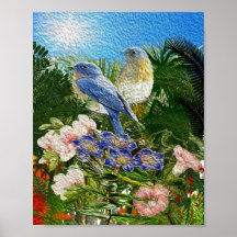 ニース絵を描油2つの花の間の鳥