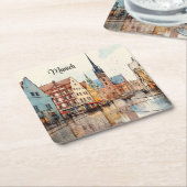 ニース色彩の鮮やかミュンヘン スクエアペーパーコースター (アングル)