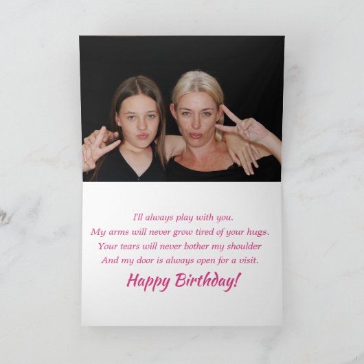 ニース誕生日カパーソナライズされたードフォトピンクパープル カード (内部)