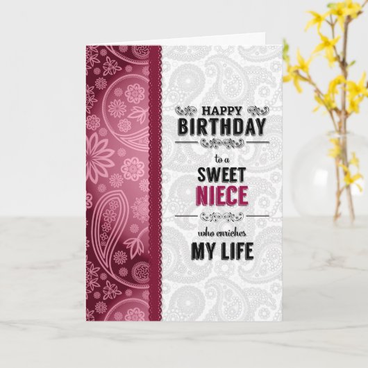 ニース誕生日ピンクハートとペイズリー カード (黄色い花)