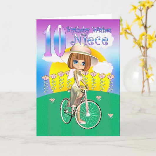 ニース10誕生日カード(自転車小さな女の子付) カード (黄色い花)