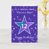 ニース12誕生日ス輝くター鮮やかパープル カード (黄色い花)