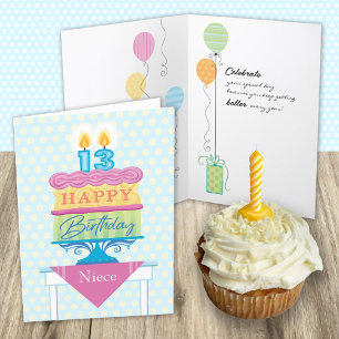ニース13お誕生日ケーキナンバーキャンドルカード カード