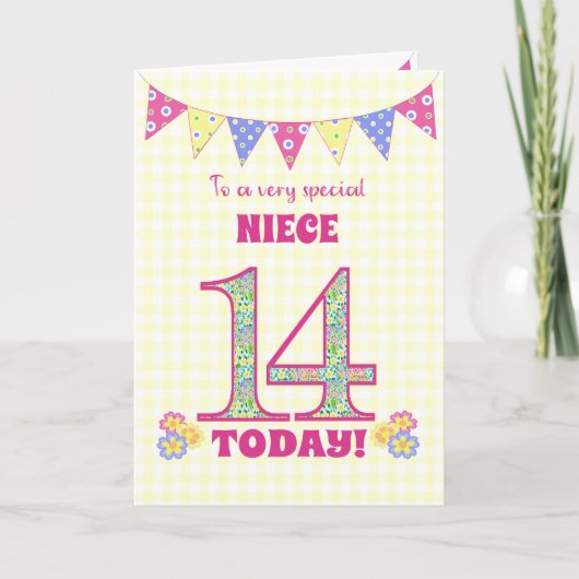 ニース14誕生日Primroses Bunting Card カード (正面)