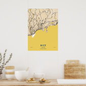 ニース – フランスイエローシティの地図 ポスター (キッチン)