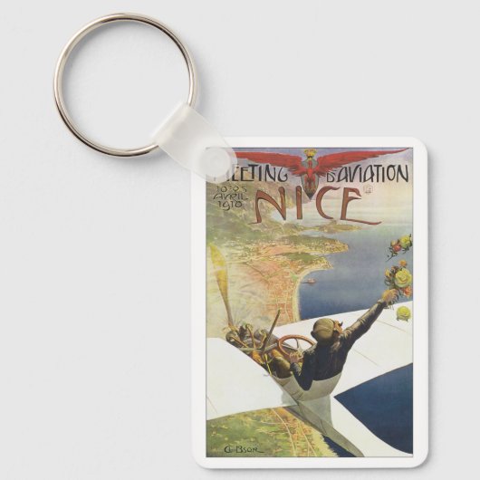 ニース・フランス上空のヴィンテージ旅行ポスター キーホルダー (正面)