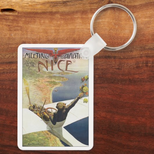 ニース・フランス上空のヴィンテージ旅行ポスター キーホルダー (裏面)