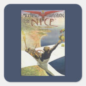 ニース・フランス上空のヴィンテージ旅行ポスター スクエアシール (正面)