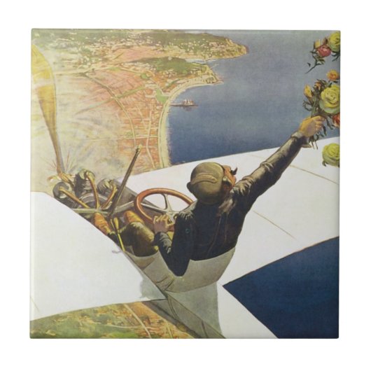 ニース・フランス上空のヴィンテージ旅行ポスター タイル (正面)