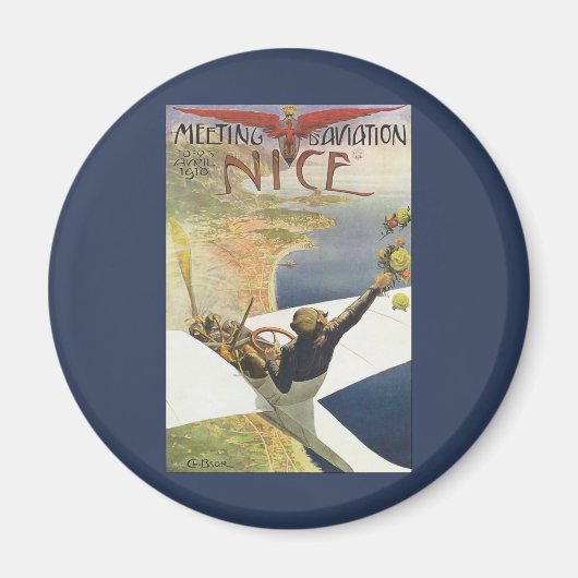 ニース・フランス上空のヴィンテージ旅行ポスター マグネット (正面)