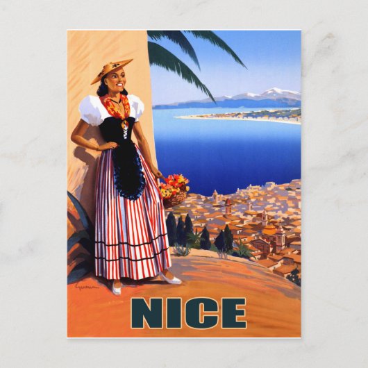 ニース、女性はrivieraを見フランスのている、ヴィンテージ ポストカード (正面)
