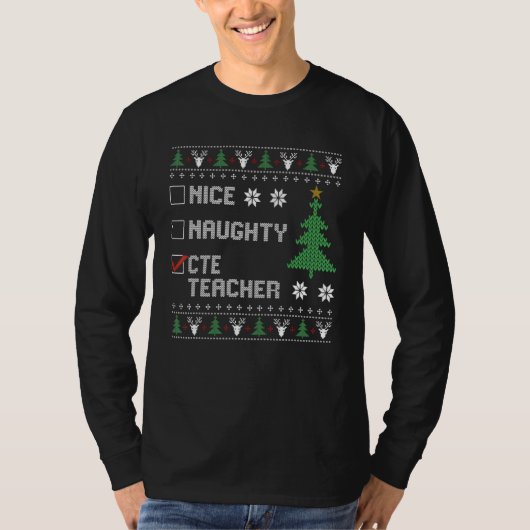 ニースCTEいけな先生醜いクリスマスセーター Tシャツ (正面)