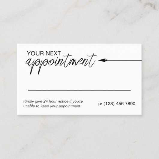 ニート矢印白黒ミニマル次のアポイントメント 予約カード (正面)