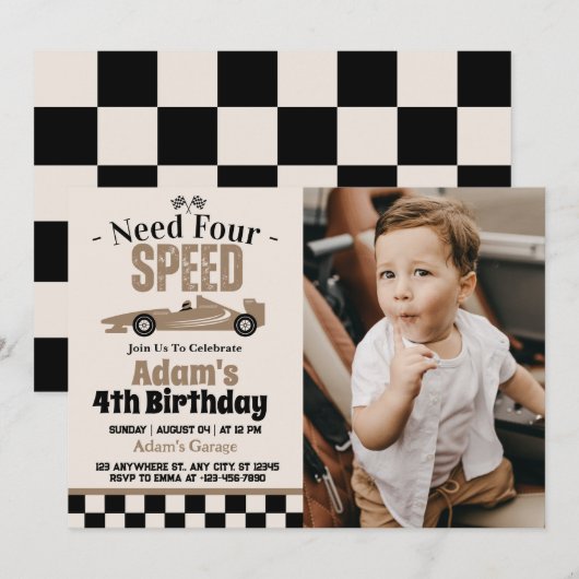 ニードフォースピード レーシングカー 男の子 4歳 誕生日パーティー 招待状 (正面/裏面)