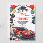 ニードフォースピード 赤 レースカー 4歳 誕生日パーティー 招待状 (正面)
