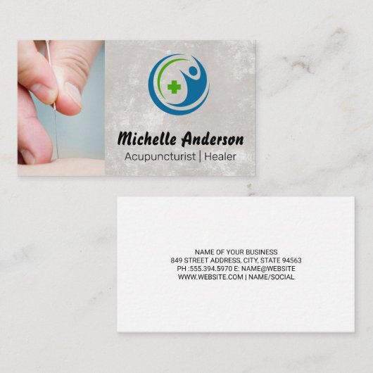 ニードルからスキンへのクローズアップ | 鍼治療 名刺 (正面/裏面)