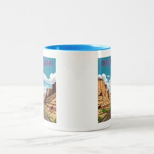 ニードルハイウェイサウスダコタの風景 ツートーンマグカップ (中央)