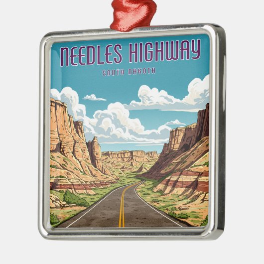 ニードルハイウェイサウスダコタの風景 メタルオーナメント (左)