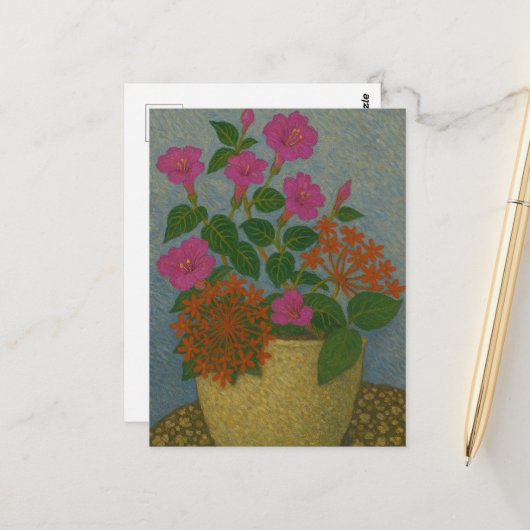 ニードルフラワーと4時花 ポストカード (正面/裏面インサイチュ)