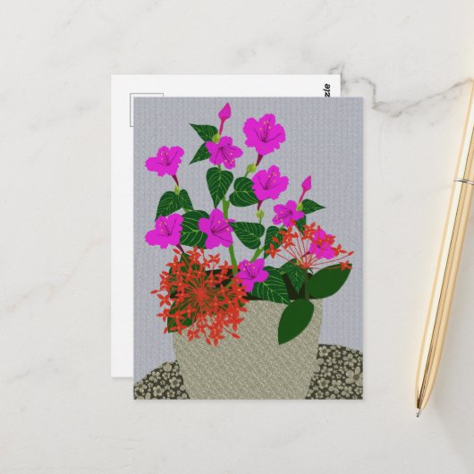 ニードルフラワーと4時花 ポストカード (正面/裏面インサイチュ)