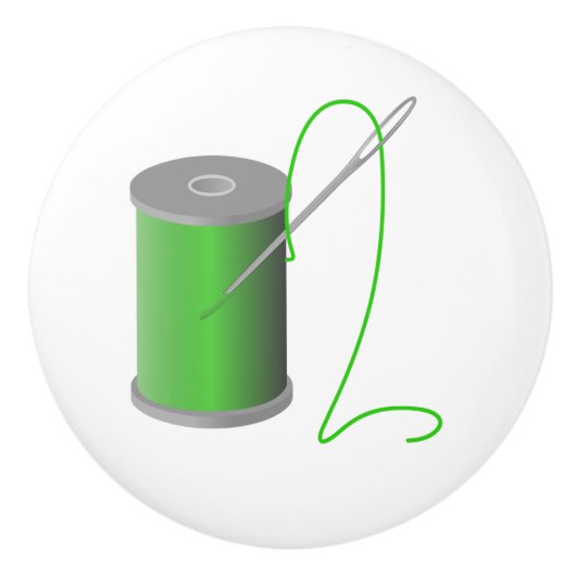 ニードル付き緑の糸裁縫ルームのデコ セラミックノブ (正面)