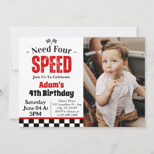 ニード・フォー・スピード坊や 4歳の誕生日パーティー 招待状 (正面)