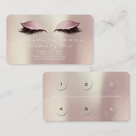 ニーナロイヤリティカード6美しいラッシュバラピンク金ゴールド ロイヤリティカード (正面/裏面)