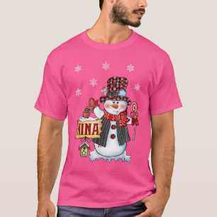 ニーナ雪だるまクリスマスキャンディーケーンレッドプリッドサンタ Tシャツ
