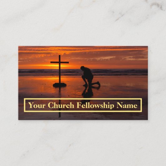ニーリング祈りの言葉海オレンジサンセットチャーチパスター 名刺 (正面)